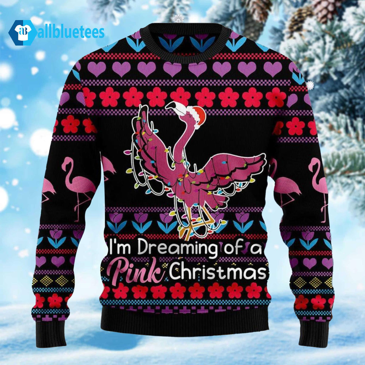 Flamingo Dream Of A Pink Christmas Ugly Christmas Sweater