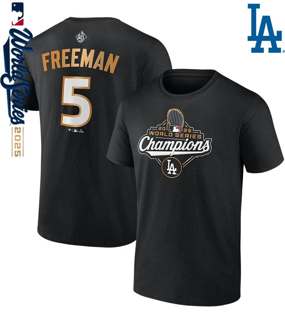 Freddie Freeman Los Angeles Dodgers 2025 World Series Champions Name & Number T-Shirt
