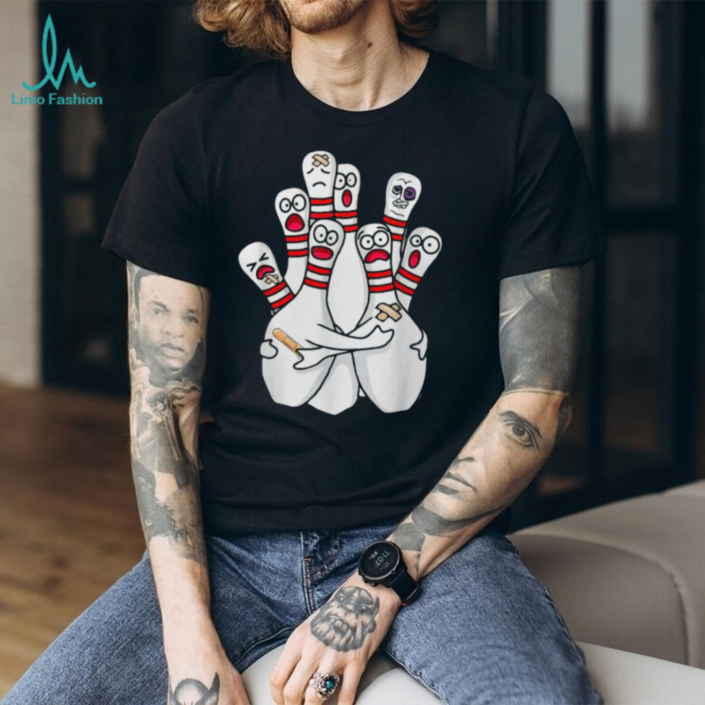 Funny Injured Bowling Pins Cartoon Graphic T Shirt Bowling Humor
