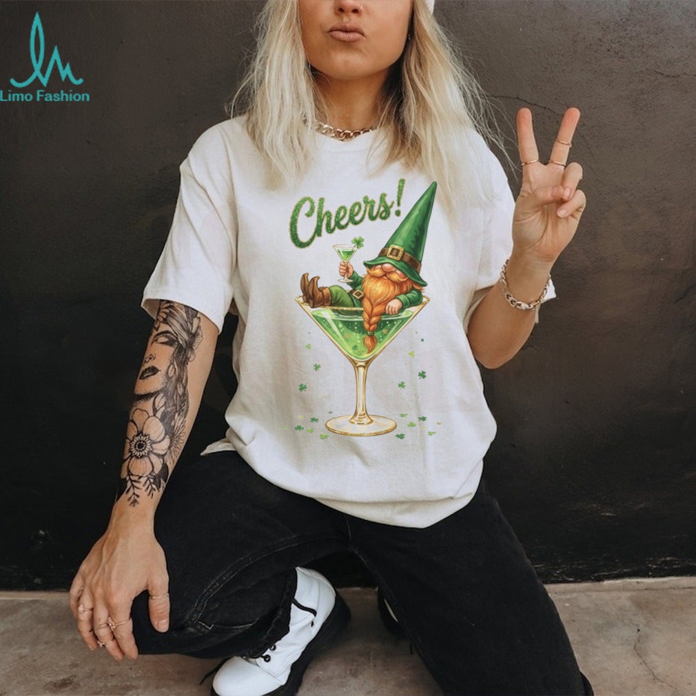 Funny St. Patrick’s Day Gnome in Martini Glass “Cheers” T Shirt