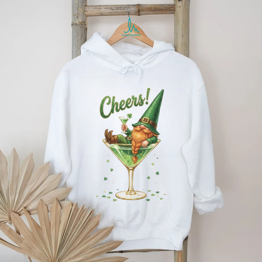Funny St. Patrick’s Day Gnome in Martini Glass “Cheers” T Shirt