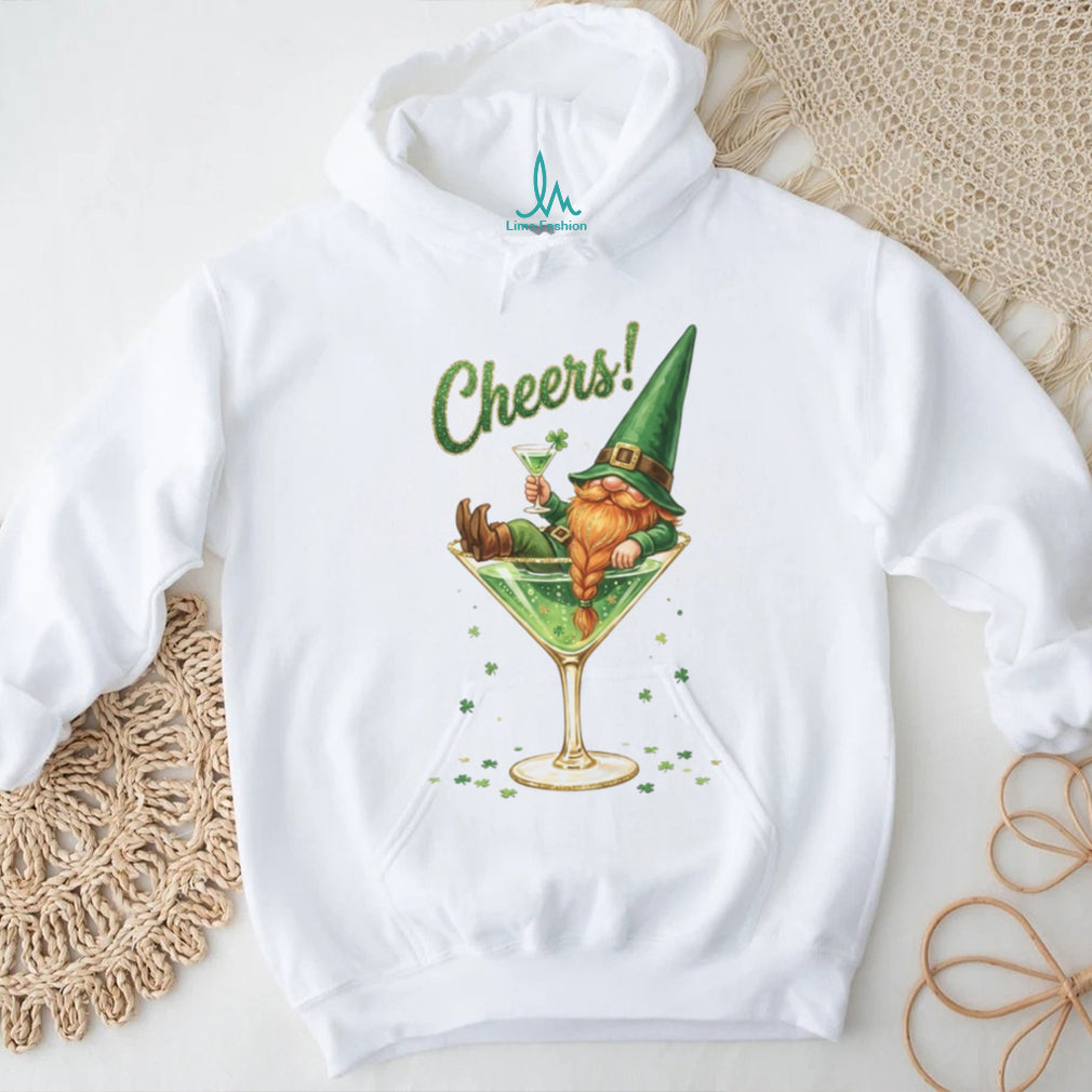 Funny St. Patrick’s Day Gnome in Martini Glass “Cheers” T Shirt