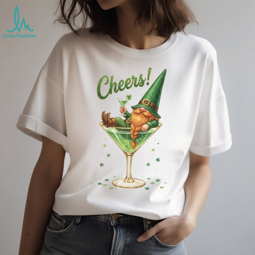 Funny St. Patrick’s Day Gnome in Martini Glass “Cheers” T Shirt