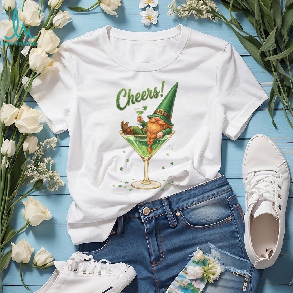 Funny St. Patrick’s Day Gnome in Martini Glass “Cheers” T Shirt