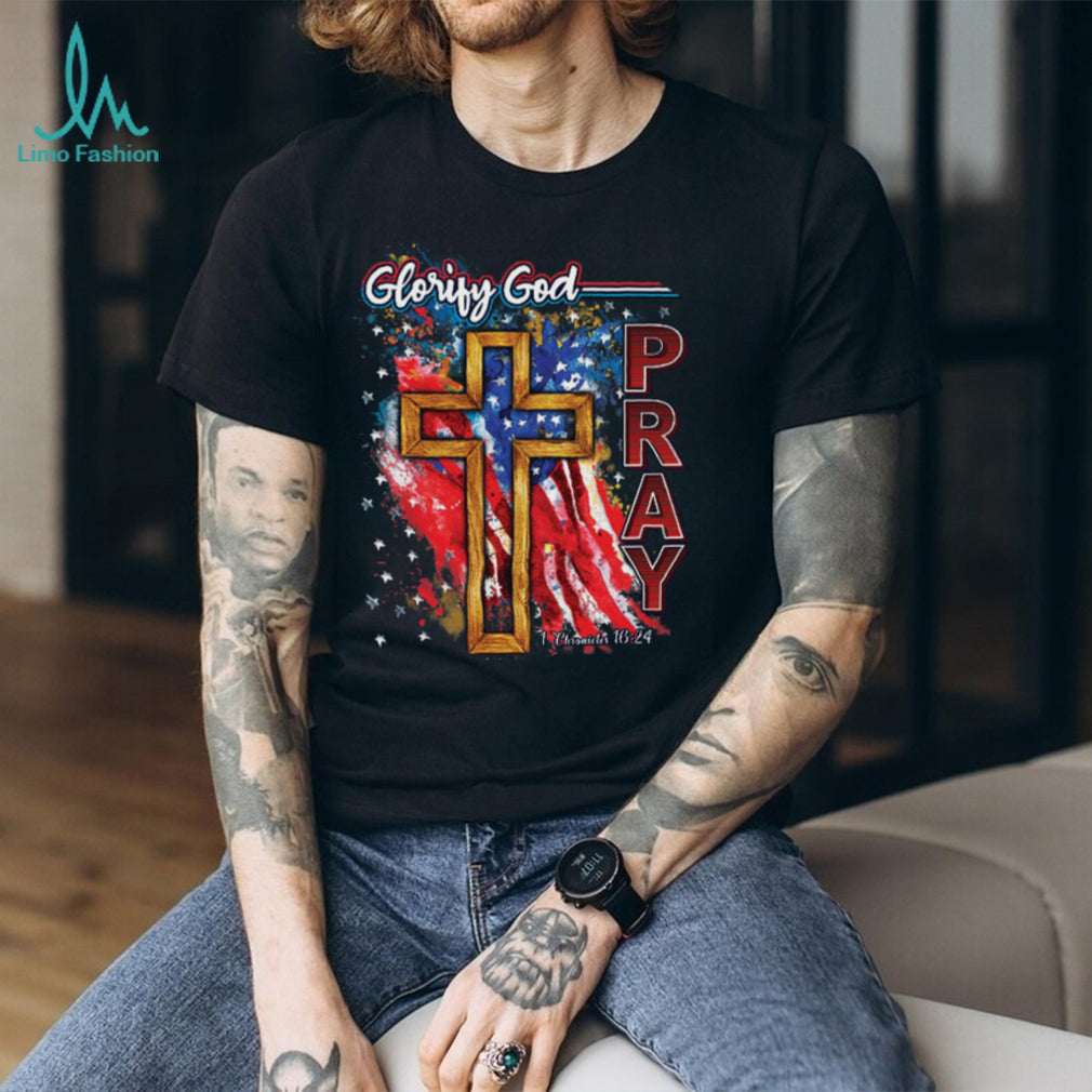 Glorify God Pray American Flag Cross Christian Religious T Shirt
