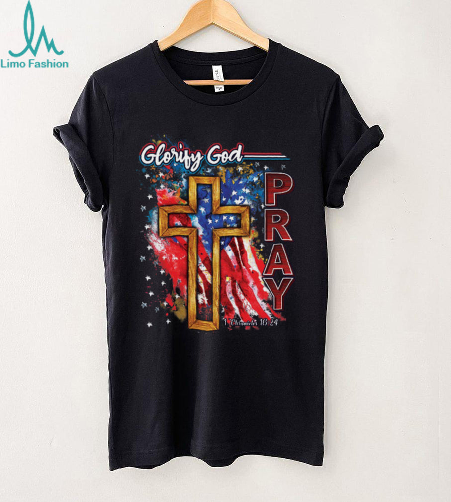 Glorify God Pray American Flag Cross Christian Religious T Shirt