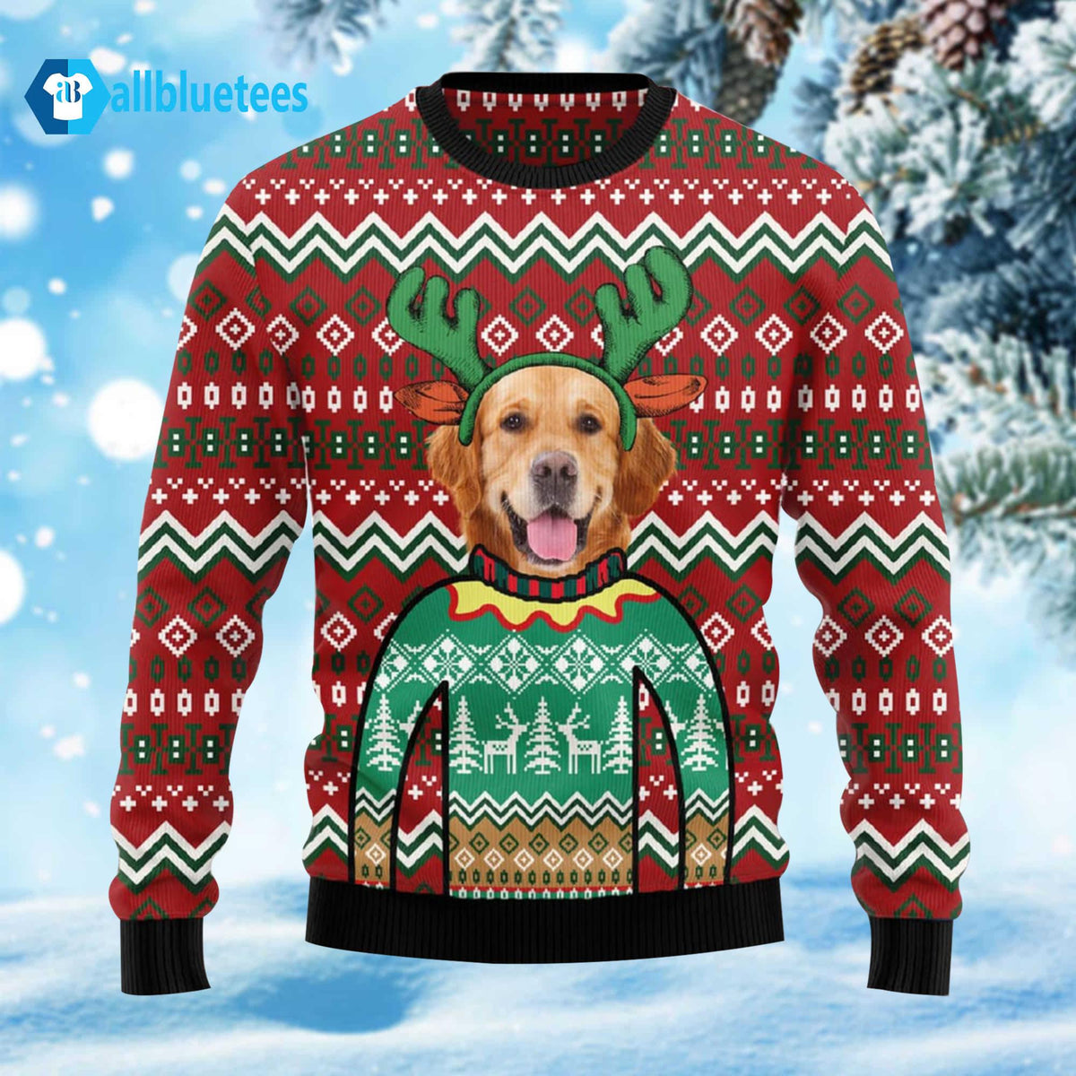 Golden Retriever Reindeer Ugly Christmas Sweater