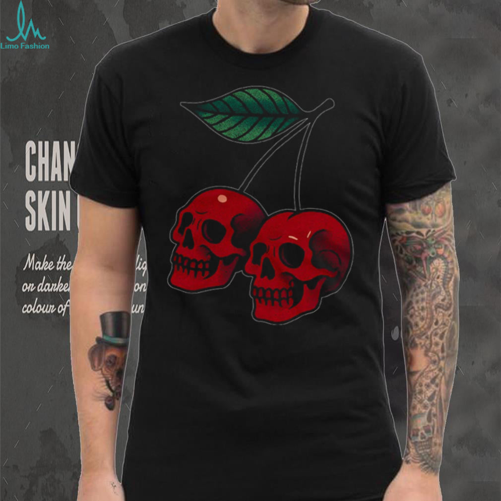 Gothic Skull Cherries Tattoo Style Graphic T Shirt