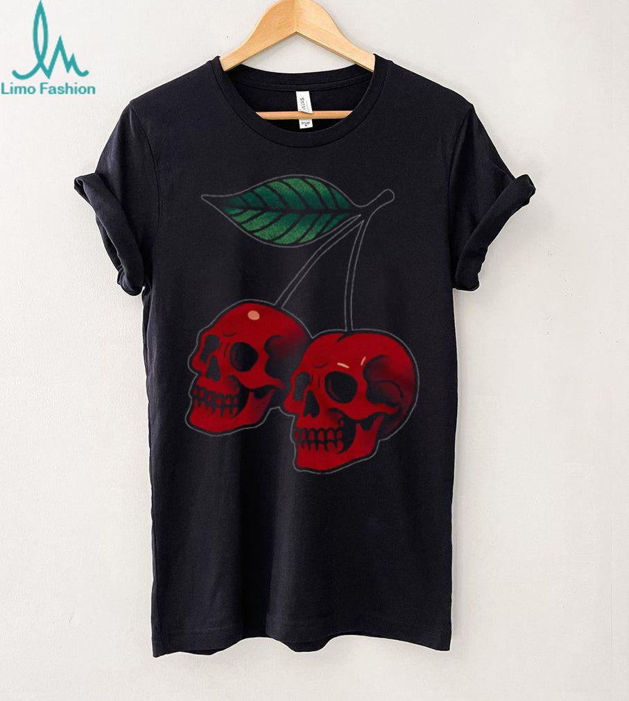 Gothic Skull Cherries Tattoo Style Graphic T Shirt