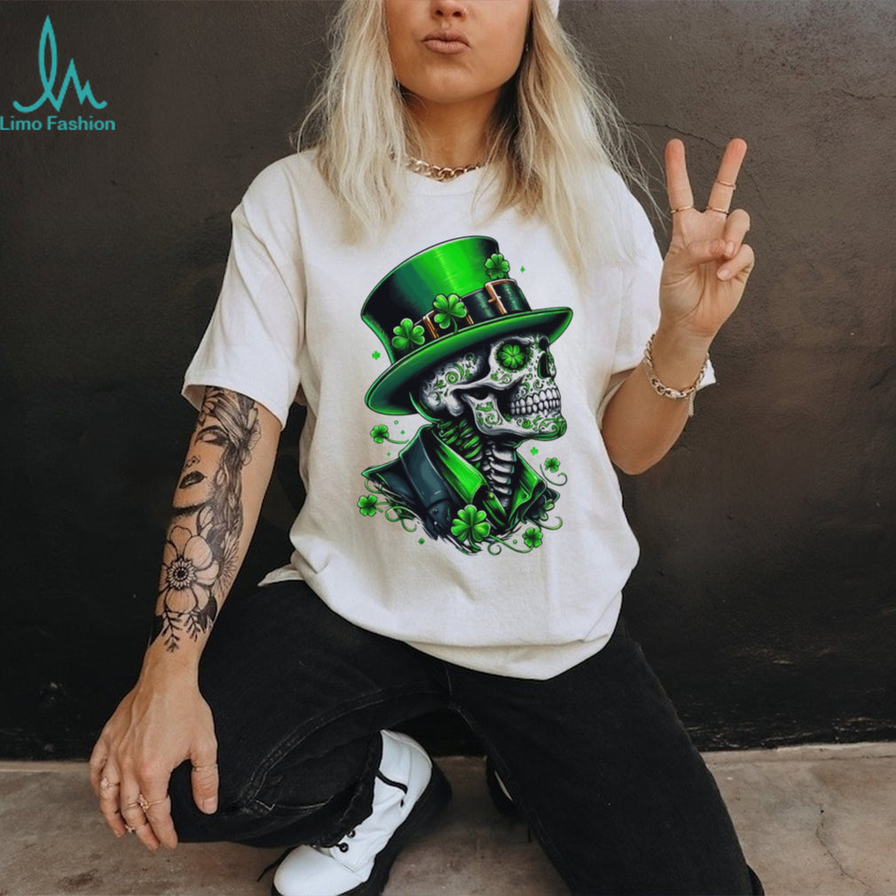 Gothic St. Patrick’s Day Sugar Skull Skeleton with Green Top T Shirt