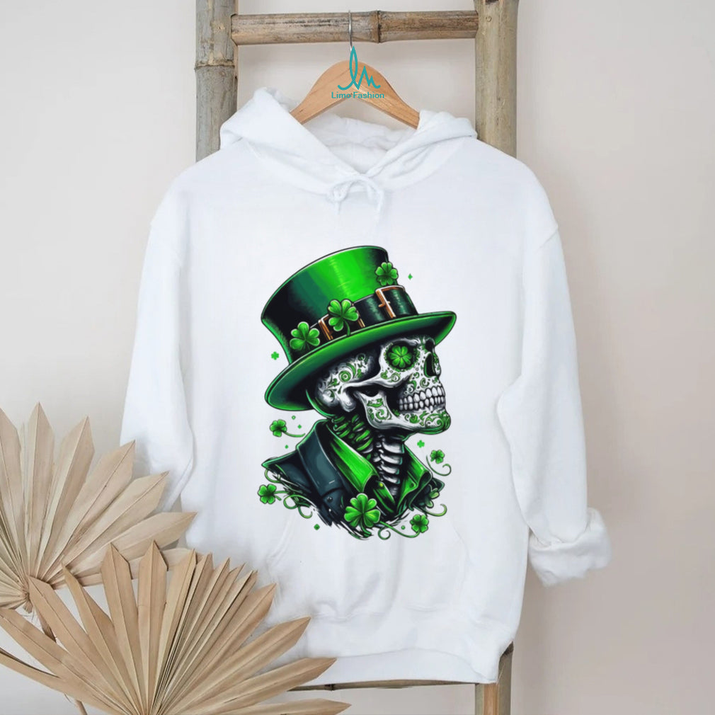 Gothic St. Patrick’s Day Sugar Skull Skeleton with Green Top T Shirt