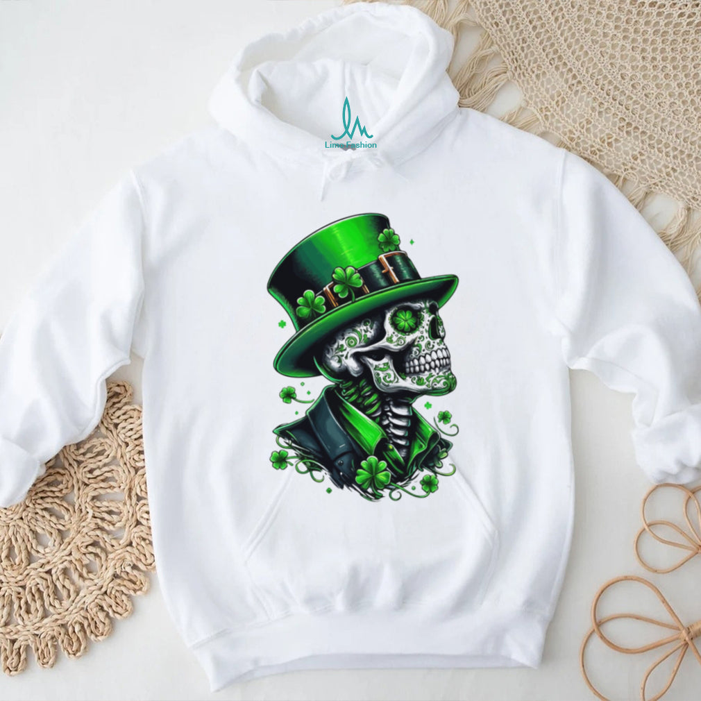 Gothic St. Patrick’s Day Sugar Skull Skeleton with Green Top T Shirt