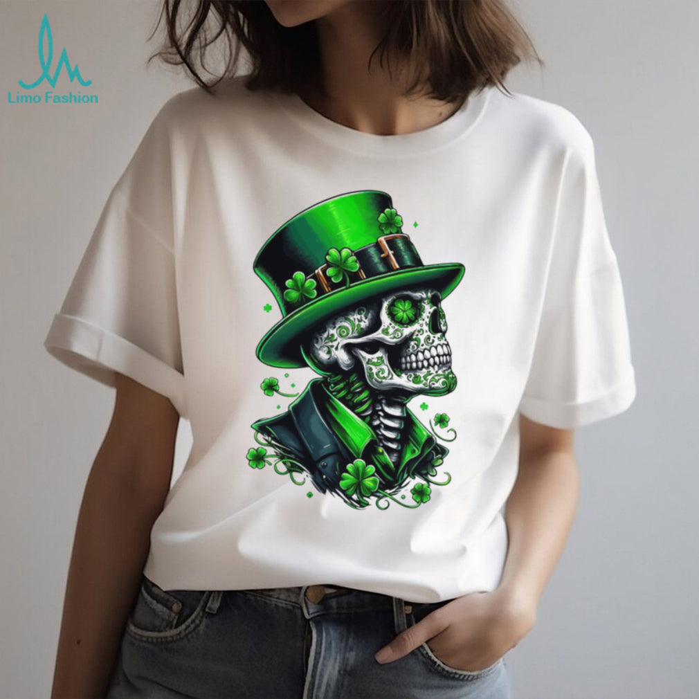 Gothic St. Patrick’s Day Sugar Skull Skeleton with Green Top T Shirt