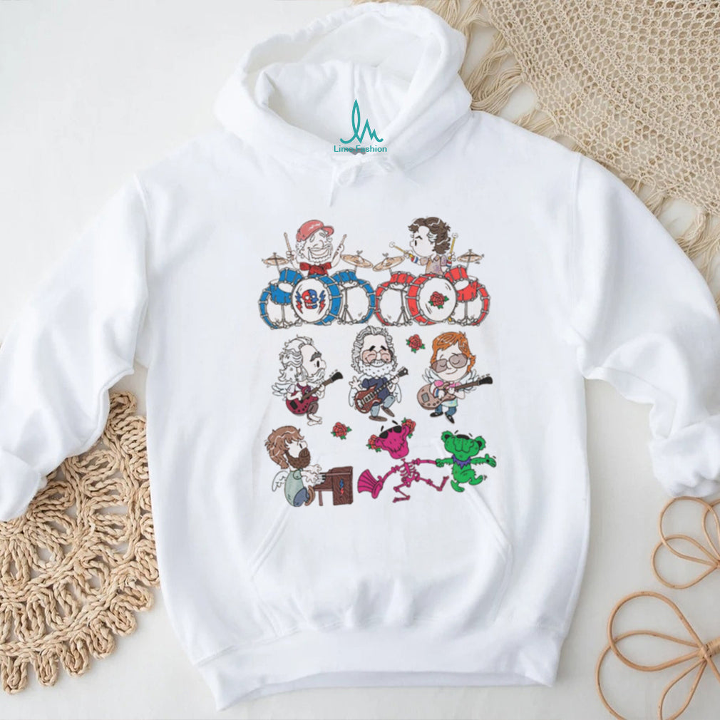 Grateful Dead Cartoon Band Members and Dancing Bears Graphic T Shirt