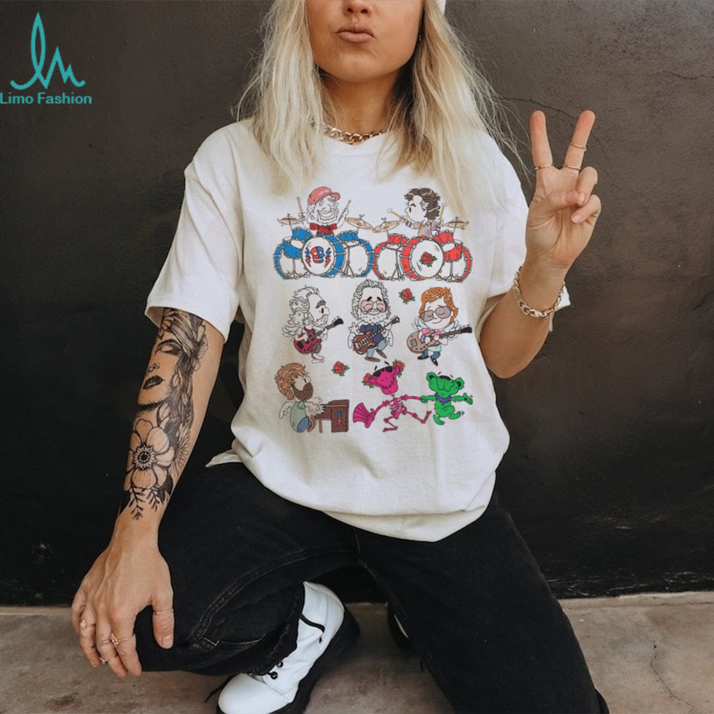 Grateful Dead Cartoon Band Members and Dancing Bears Graphic T Shirt