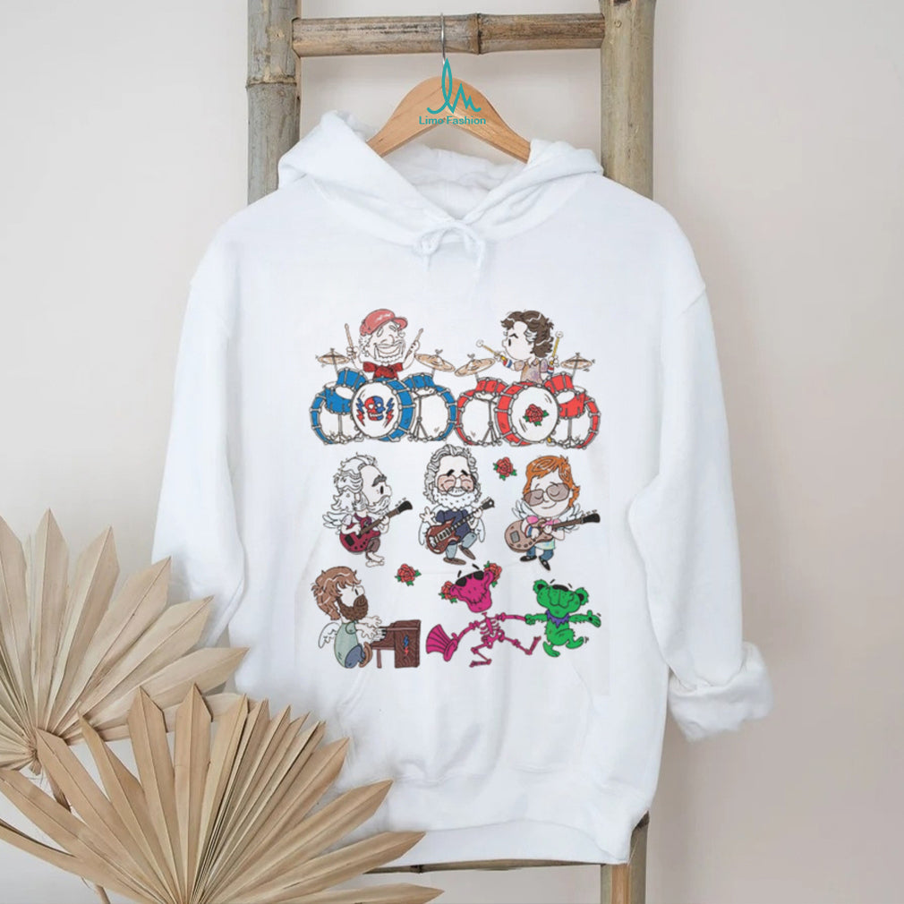 Grateful Dead Cartoon Band Members and Dancing Bears Graphic T Shirt