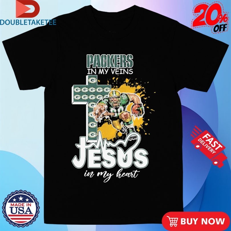 Green Bay Packers In My Veins Jesus In My Heart Mascot Cross Shirts