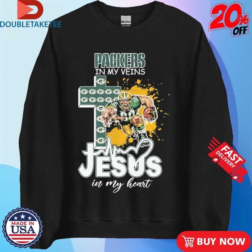 Green Bay Packers In My Veins Jesus In My Heart Mascot Cross Shirts