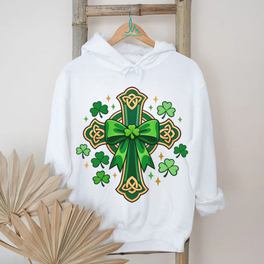 Green Celtic Cross with Shamrocks Irish Heritage Tee