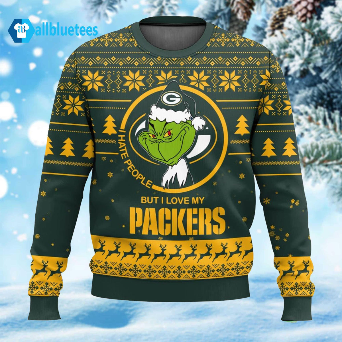 Grnch I Hate People But I Love Packers Ugly Christmas Sweater