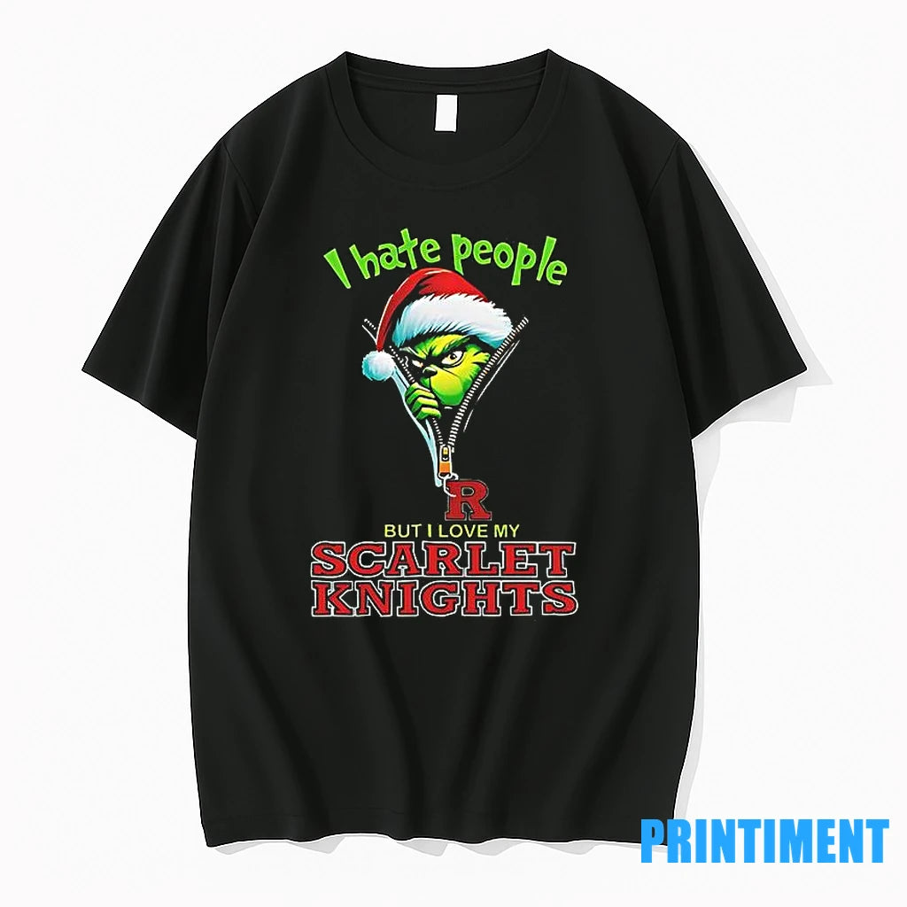 Grinch Santa Hat I Hate People But I Love My Rutgers Scarlet Knights Christmas Logo