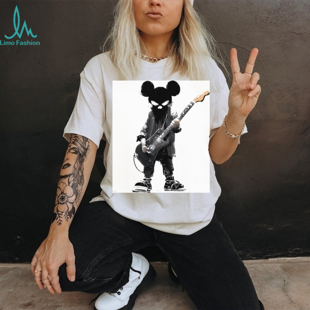Grunge Cartoon Rocker Mouse Playing Electric Guitar Shirt