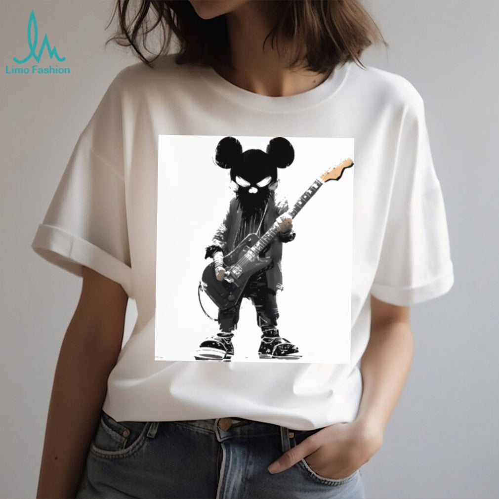 Grunge Cartoon Rocker Mouse Playing Electric Guitar Shirt