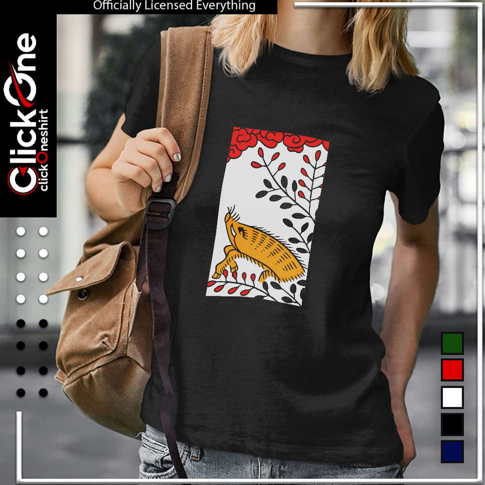 Hanafuda Boar Bush Clover and Red Clouds playing card shirt