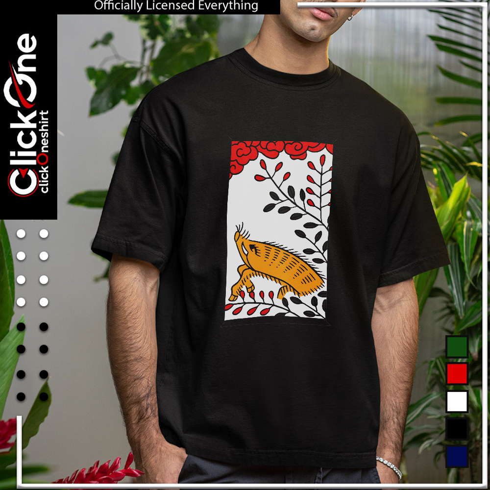 Hanafuda Boar Bush Clover and Red Clouds playing card shirt