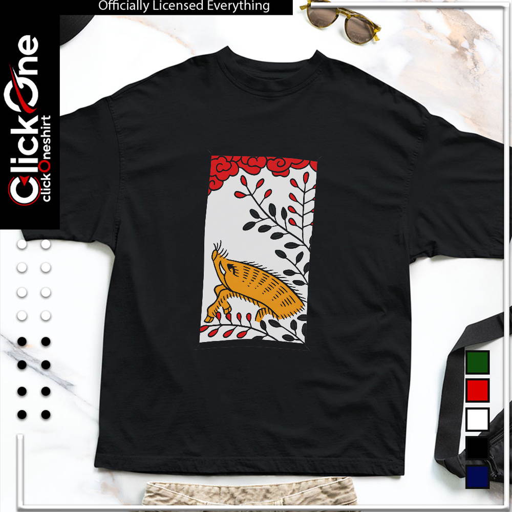Hanafuda Boar Bush Clover and Red Clouds playing card shirt