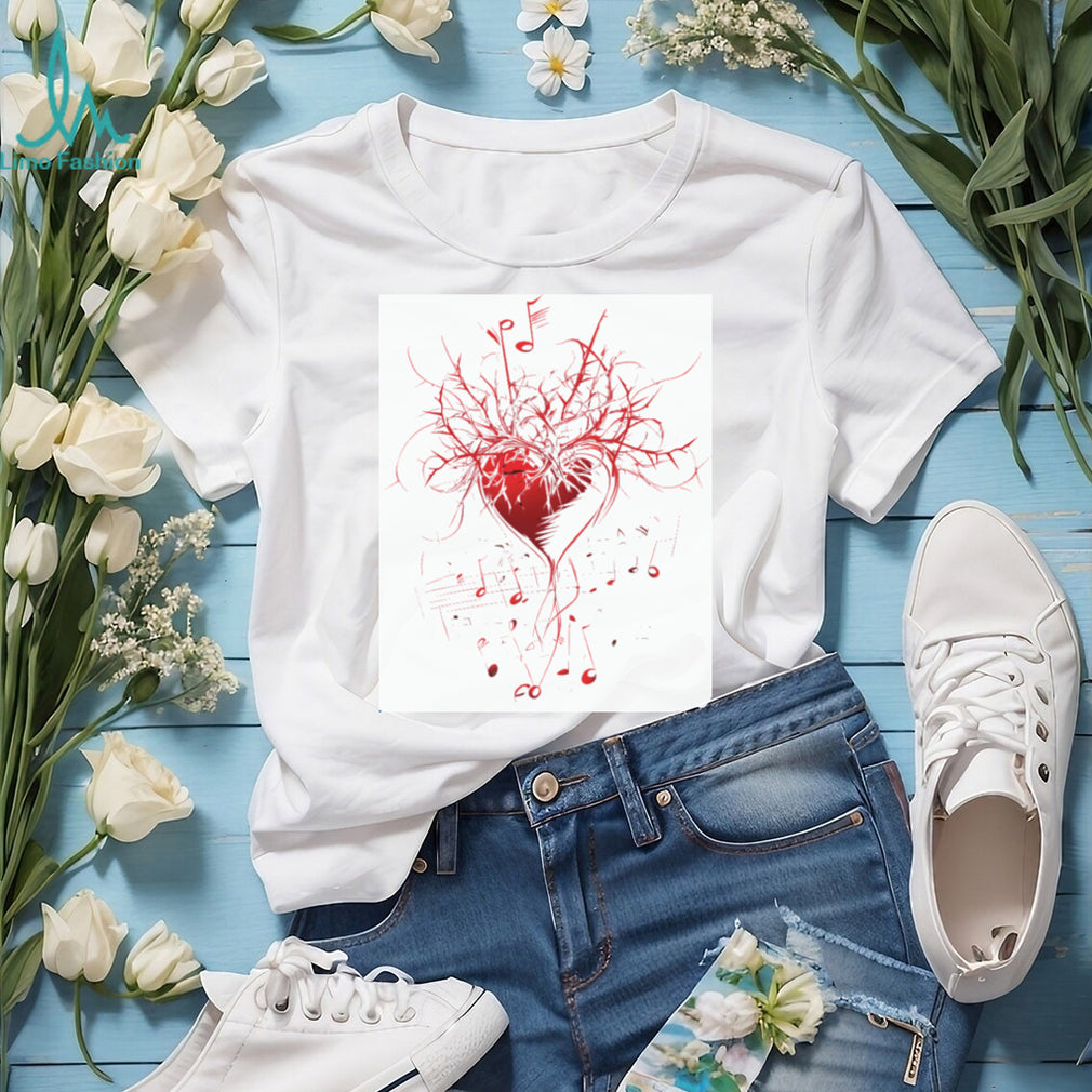 Heart Harmony Musical Notes and Thorns Graphic T Shirt