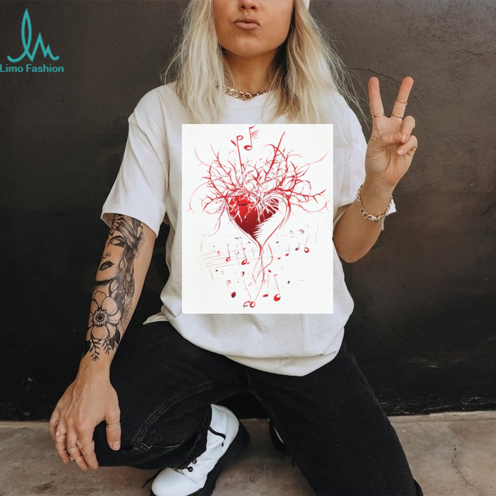 Heart Harmony Musical Notes and Thorns Graphic T Shirt