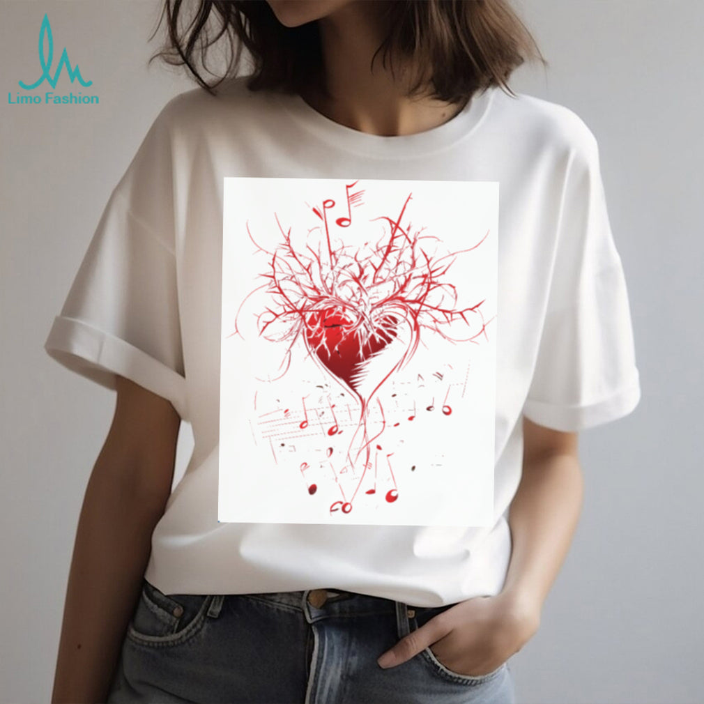 Heart Harmony Musical Notes and Thorns Graphic T Shirt