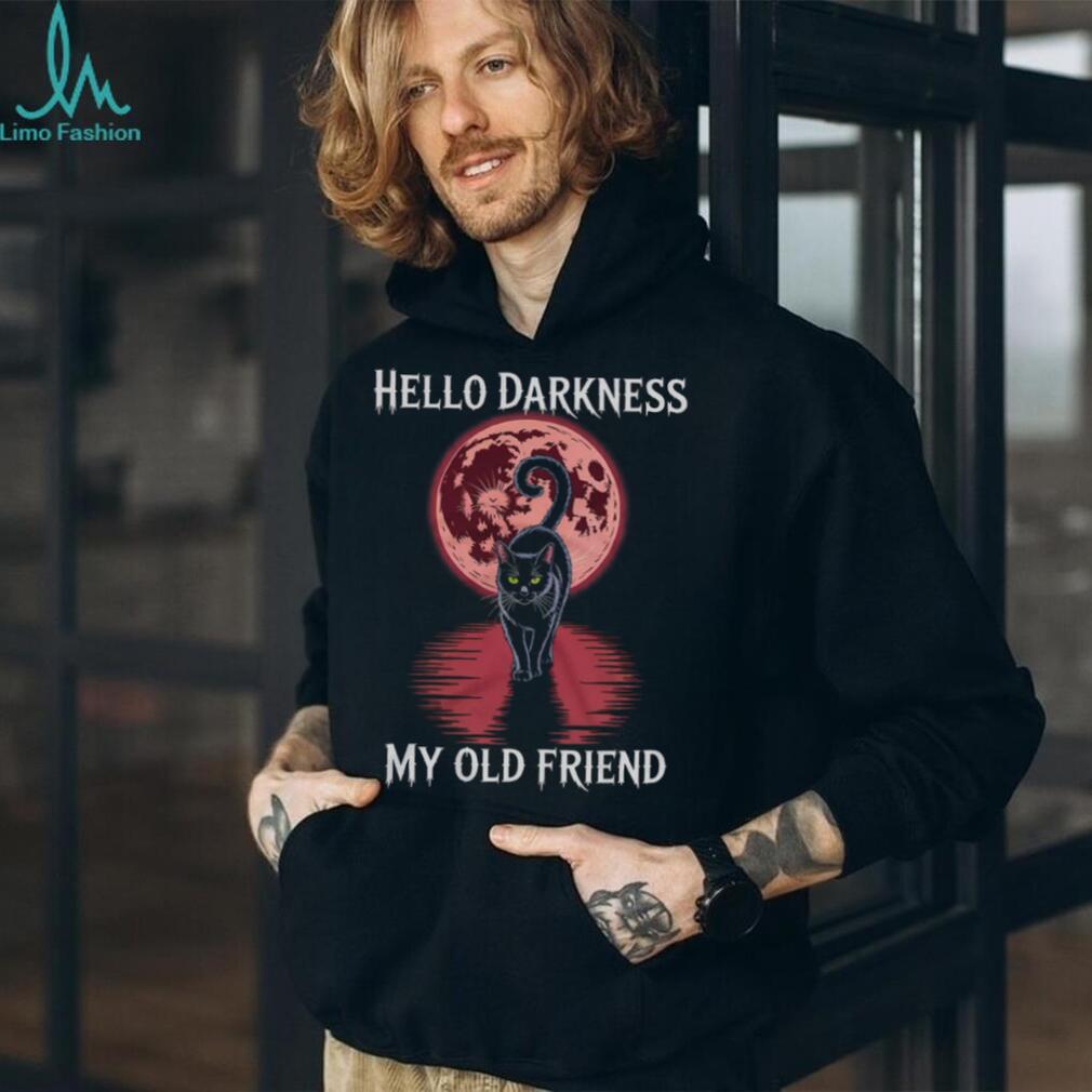 Hello Darkness My Old Friend Black Cat Full Moon Graphic Tee