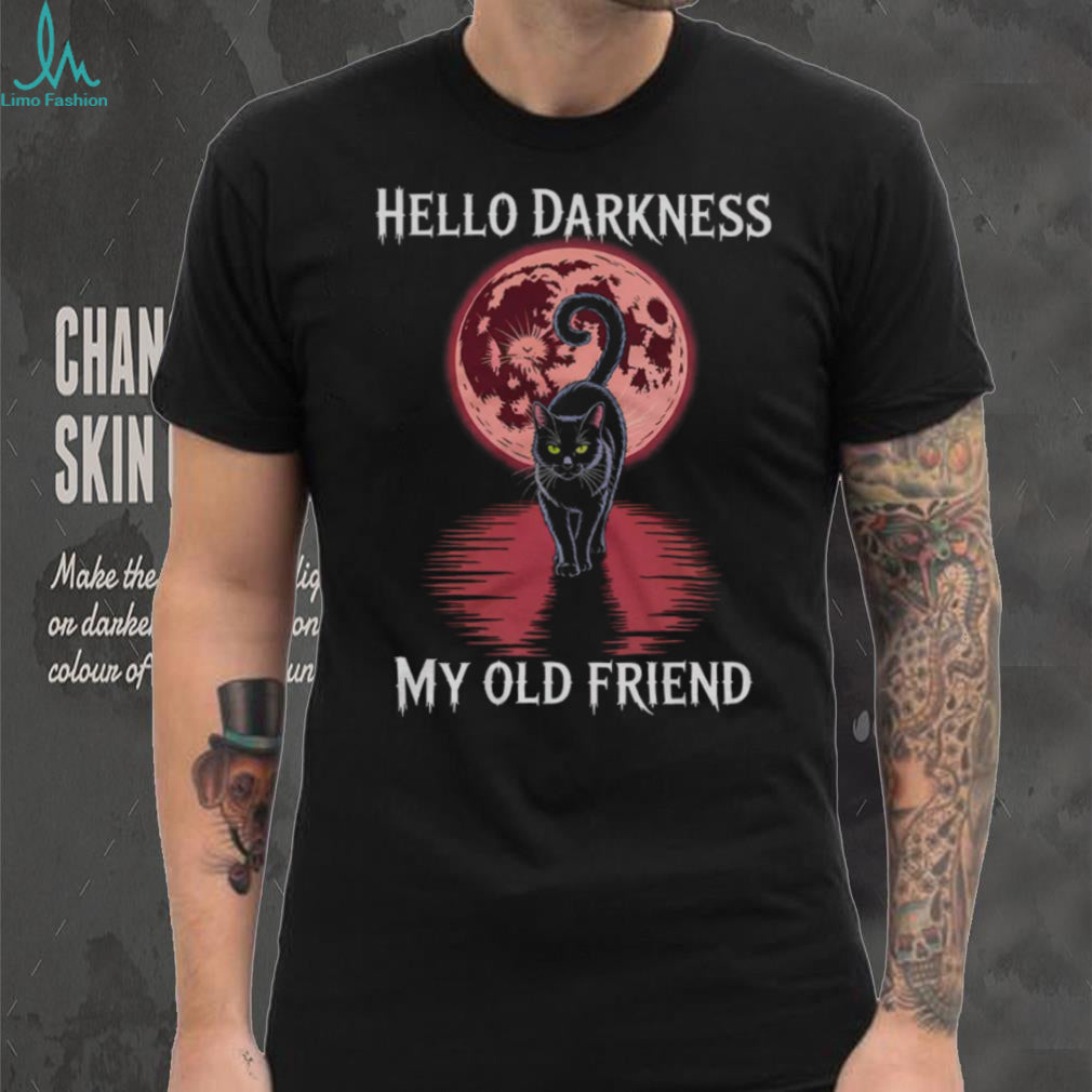 Hello Darkness My Old Friend Black Cat Full Moon Graphic Tee