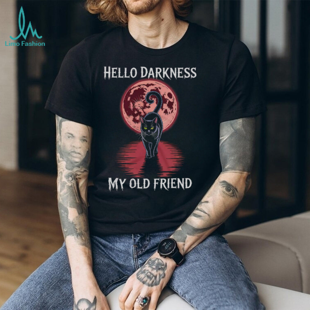 Hello Darkness My Old Friend Black Cat Full Moon Graphic Tee