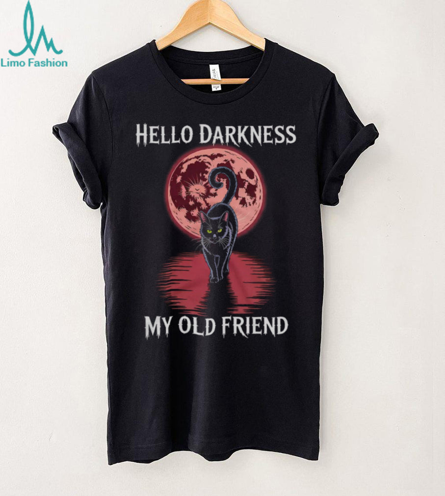 Hello Darkness My Old Friend Black Cat Full Moon Graphic Tee