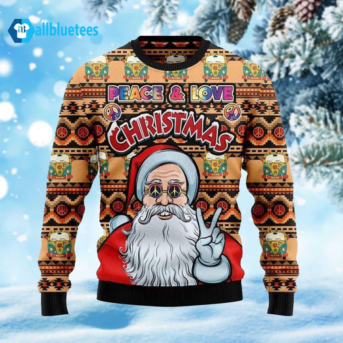 Hippie Santa Claus Peace And Love Ugly Christmas Sweater