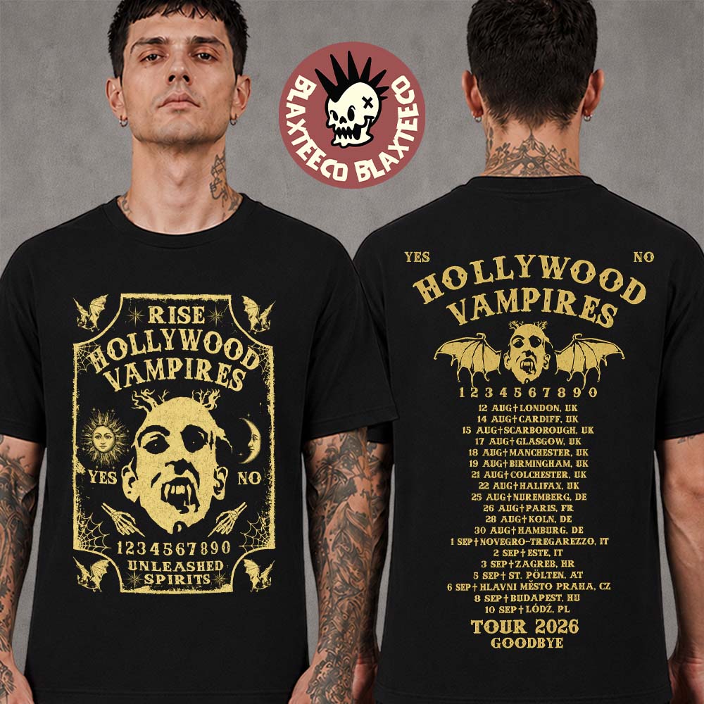 Hollywood Vampires Europe And UK 2026 Tour Merch Ouija Unleashed Spirits Tour Dates Two Sided T-Shirt