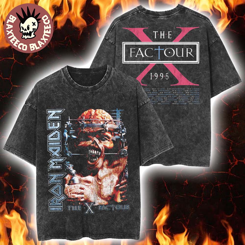 Iron Maiden IM50 Anniversary Collection The X Factor Tour 1995 Eddie Vision Vintage Washed Tee