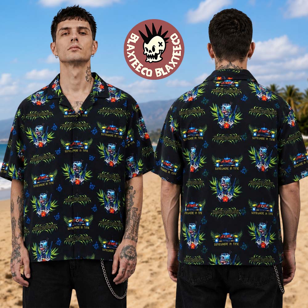 Iron Maiden Summer 2026 Collection Eddie Tropical Somewhere in Time Hawaiian Shirt