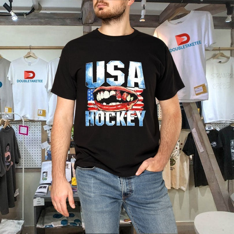 Jack Hughes Teeth USA Hockey Oylmpic Shirt