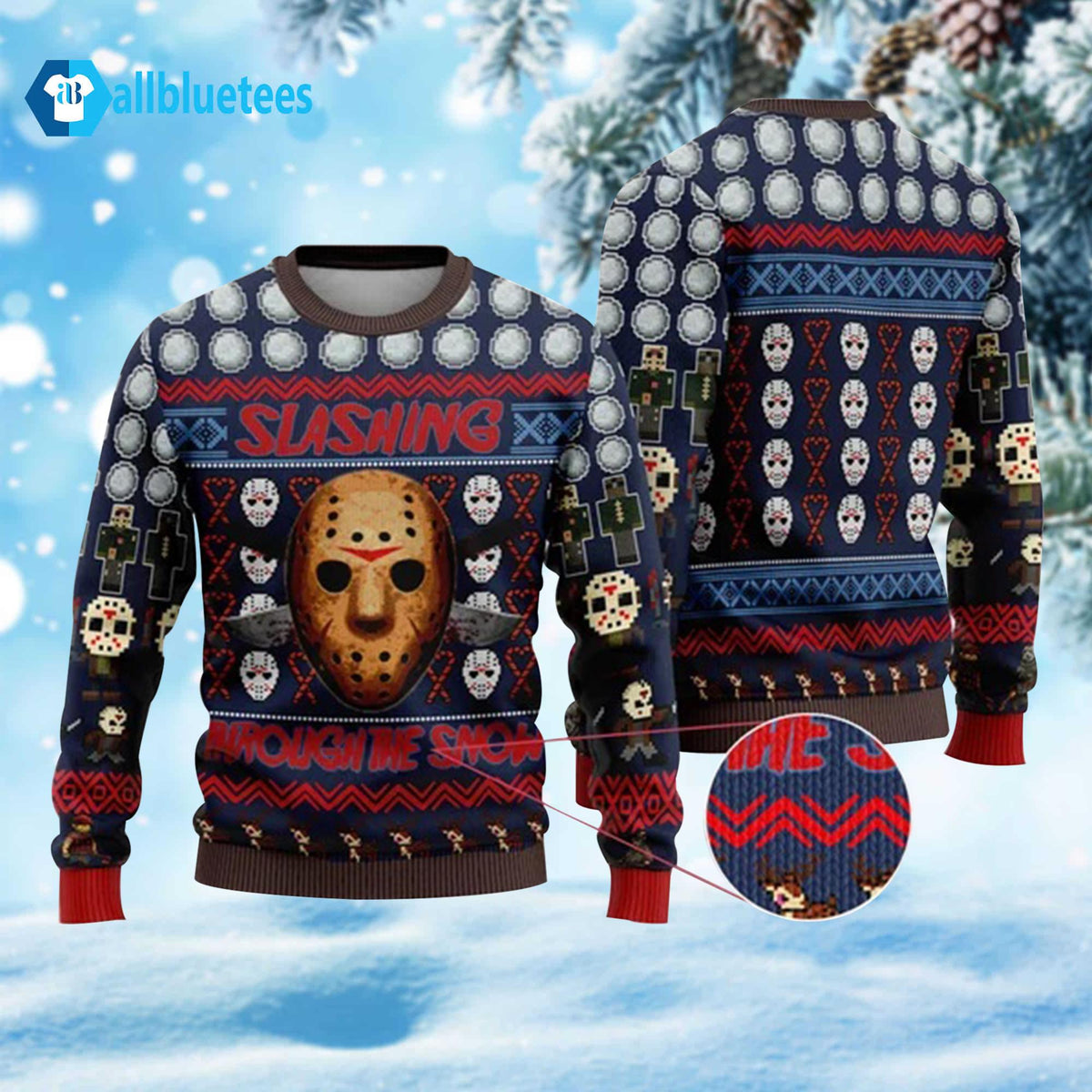 Jason Voorhees Slashing Ugly Christmas Sweater