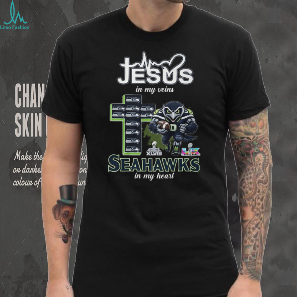 Jesus In My Veins Seahawks In My Heart Christian Football Fan T Shirt