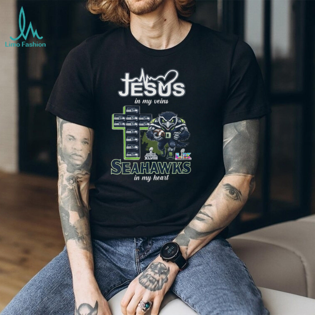 Jesus In My Veins Seahawks In My Heart Christian Football Fan T Shirt