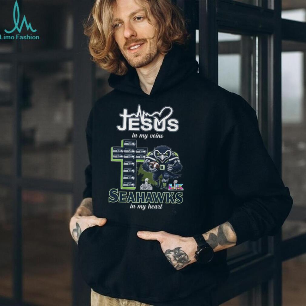 Jesus In My Veins Seahawks In My Heart Christian Football Fan T Shirt