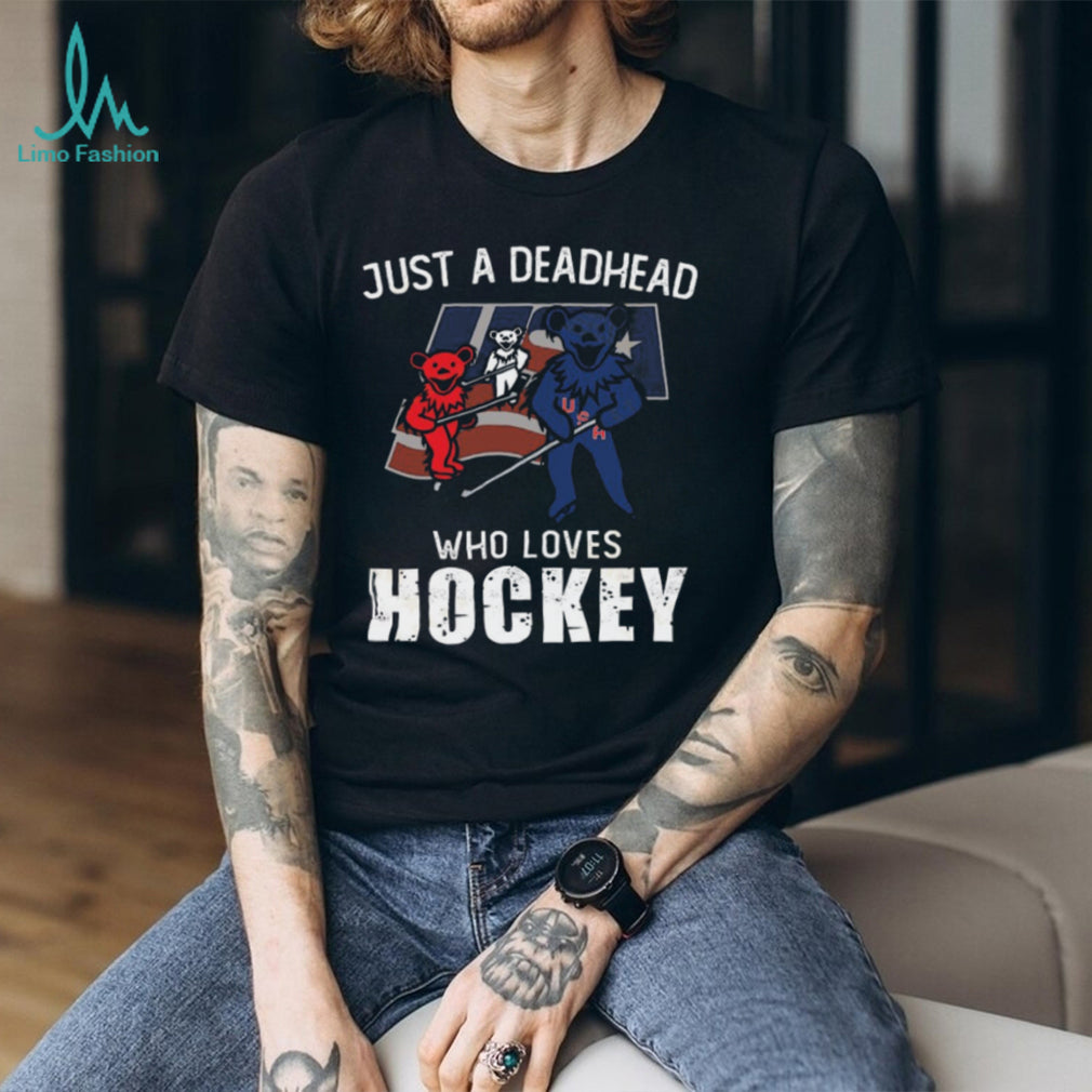 Just A Deadhead Who Loves Hockey USA Flag Dancing Bears T Shirt