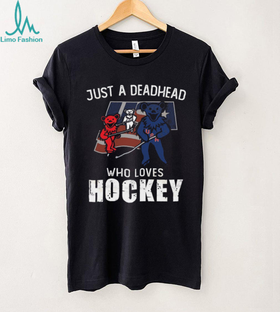 Just A Deadhead Who Loves Hockey USA Flag Dancing Bears T Shirt