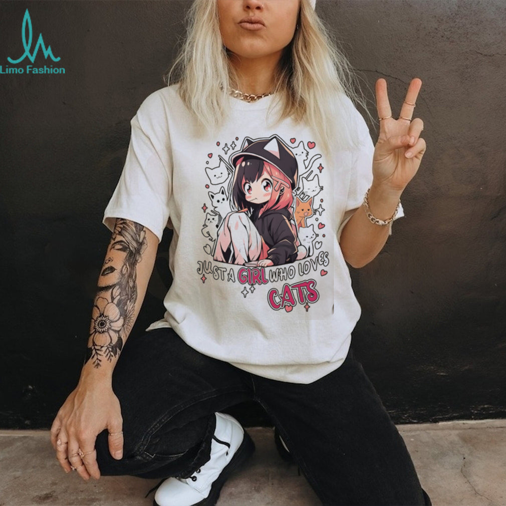 “Just A Girl Who Loves Cats” Cute Anime Aesthetic Oversized T Shirt