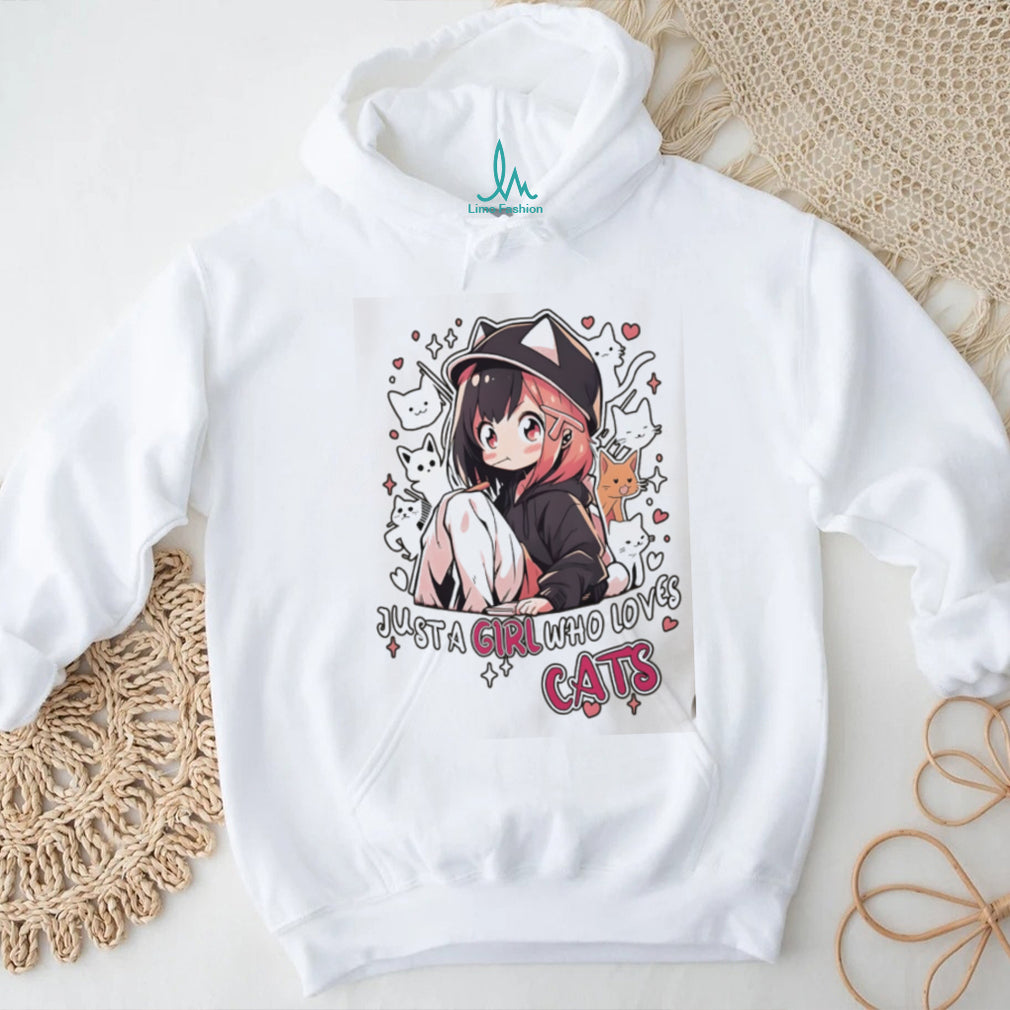 “Just A Girl Who Loves Cats” Cute Anime Aesthetic Oversized T Shirt